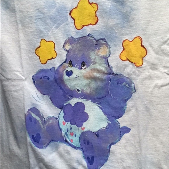 New Care Bears Graphic Print Grumpy Bear Tie-Dye Raw Hem Crop T-shirt - Picture 7 of 7